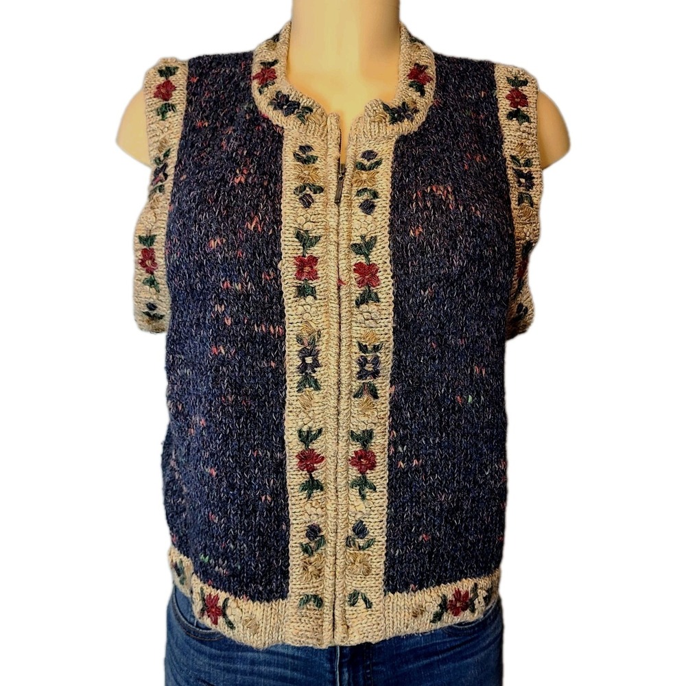 Vtg Sweater Vest Womens Sz M Ren Fairy Fairy Cottage Granola Boho 90s Feminine